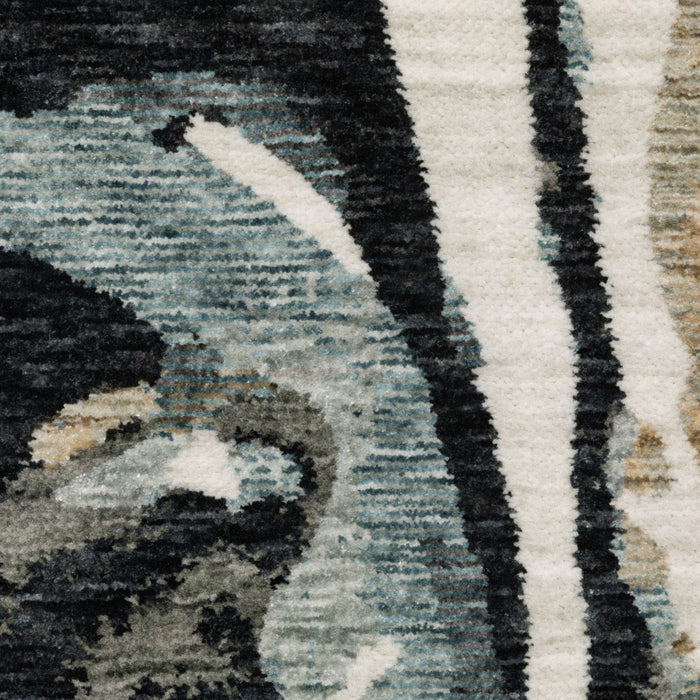 10' X 13' Abstract Area Rug With Fringe (575140) - Blue / Black / Ivory