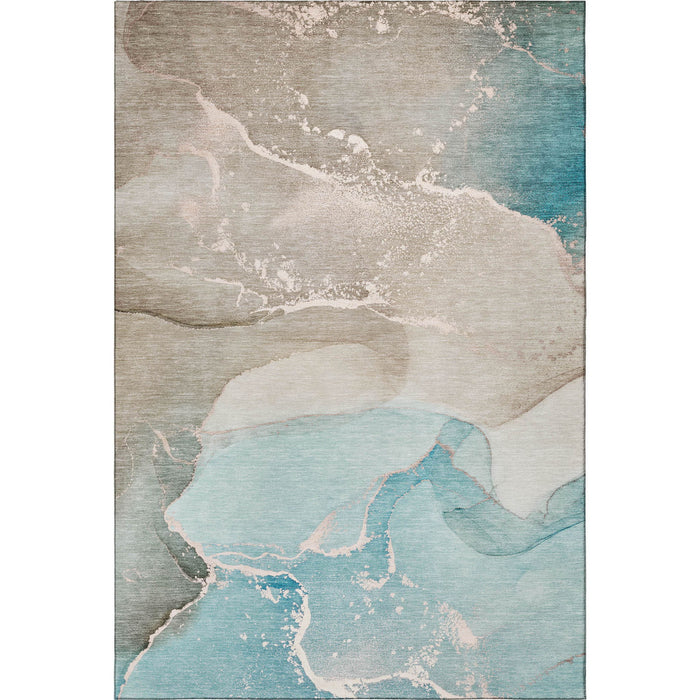 10' X 14' Abstract Washable Area Rug With UV Protection (647218) - Teal / Beige / Ivory