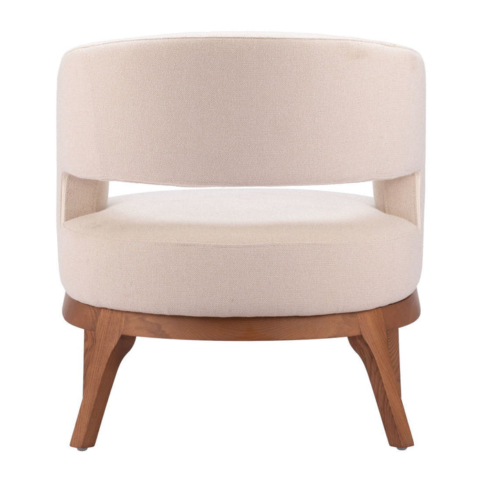 Fabric And Wood Arm Chair - Beige And Brown