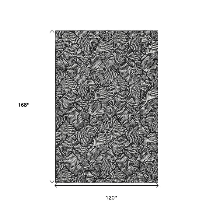 10' X 14' Floral Washable Area Rug With UV Protection (672587) - Black / Ivory