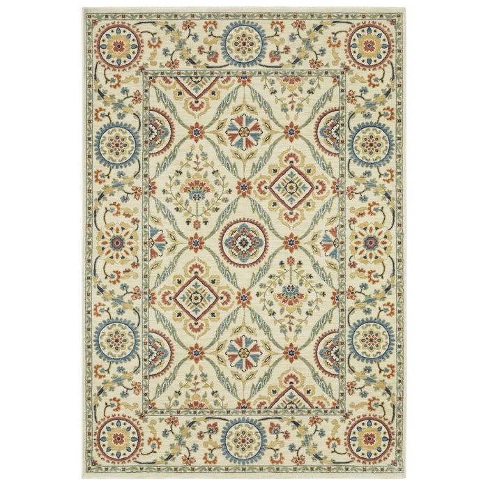 10' X 13' Oriental Area Rug With Fringe (574602) - Ivory / Blue / Red