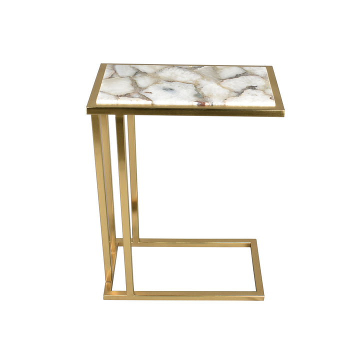 Marble Iron End Table - White / Gold