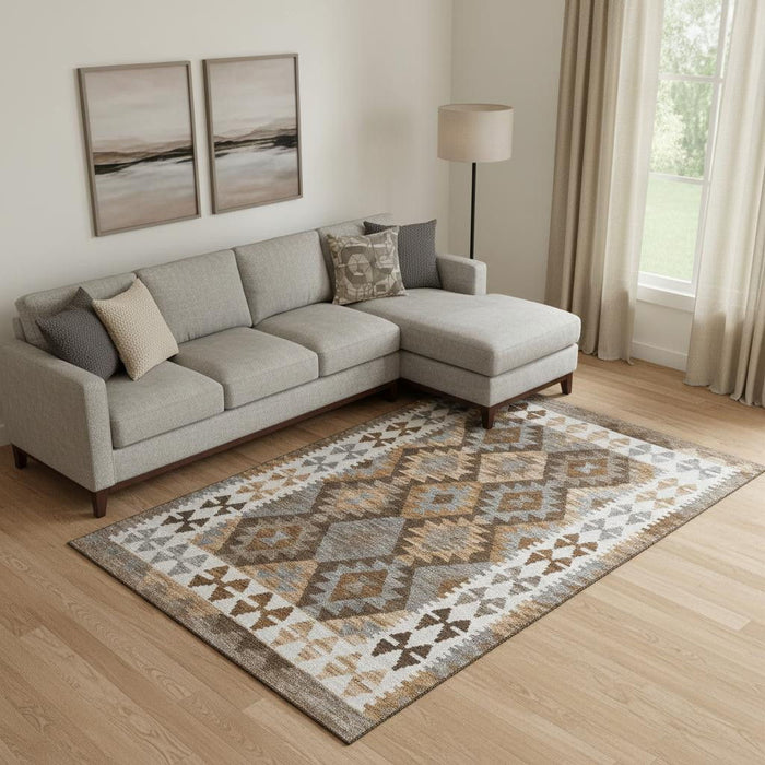 10' X 14' Tribal Washable Area Rug With UV Protection (707935) - Copper / Ivory