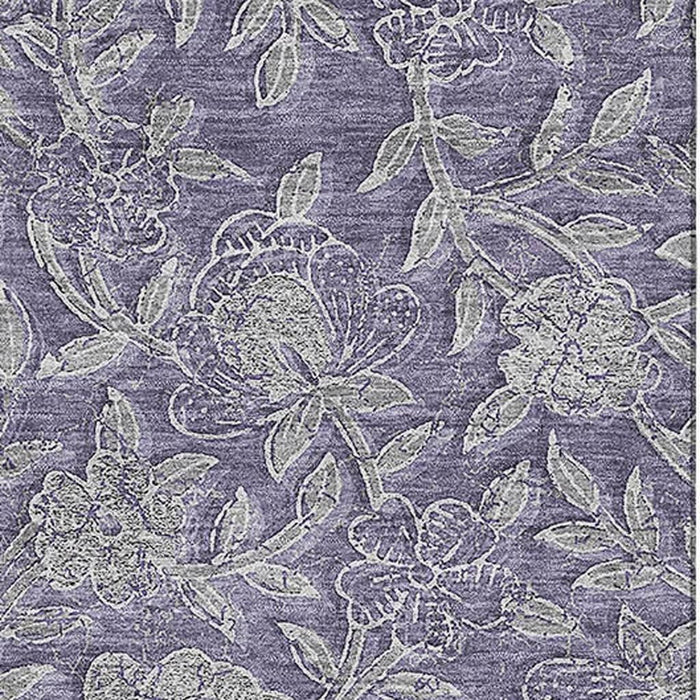 10' X 14' Floral Washable Area Rug With UV Protection - Eggplant And Gray