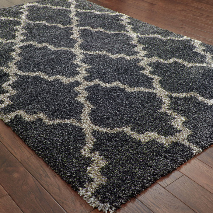 10' x 13' Geometric Shag Power Loom Stain Resistant Area Rug - Charcoal And Gray