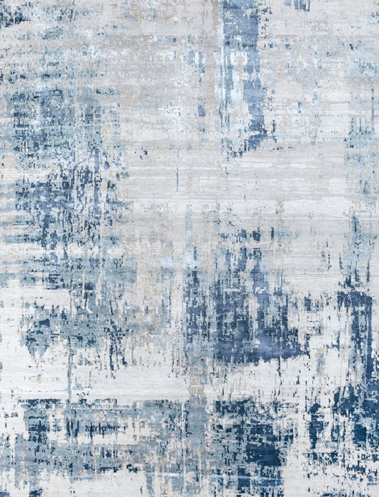8' X 10' Wool Material Abstract Hand Knotted Area Rug - Blue