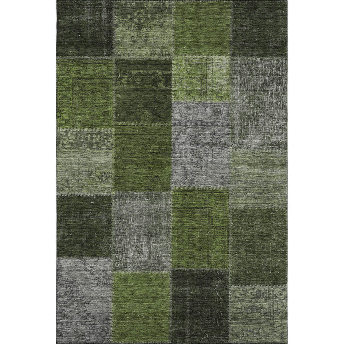 10' X 14' Patchwork Washable Area Rug With UV Protection (655198) - Olive Green / Gray