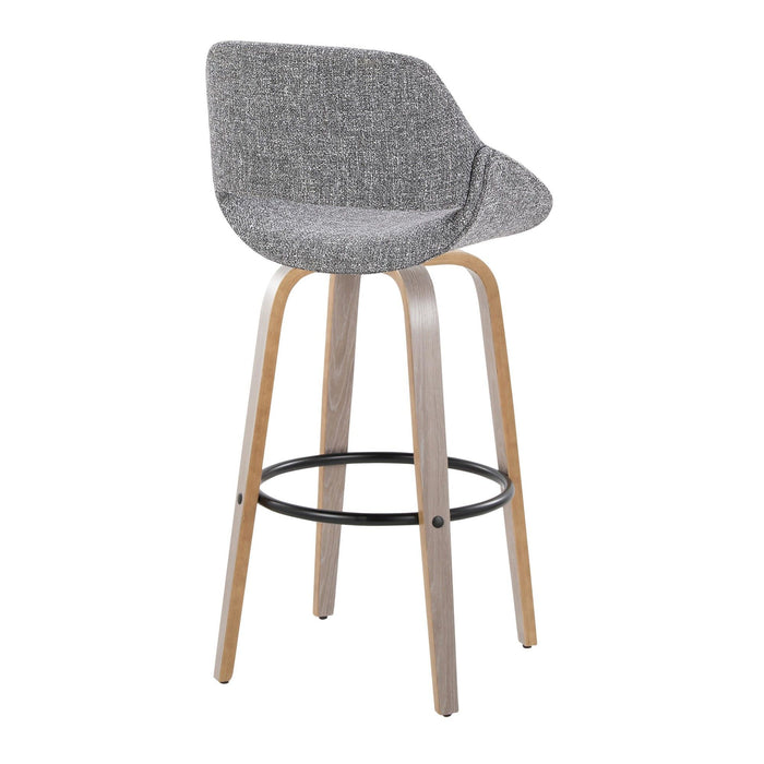 Fabrizzi - 30" Fixed-Height Barstool With Swivel And Round Black Metal Footrest (Set of 2) - Light Gray Wood