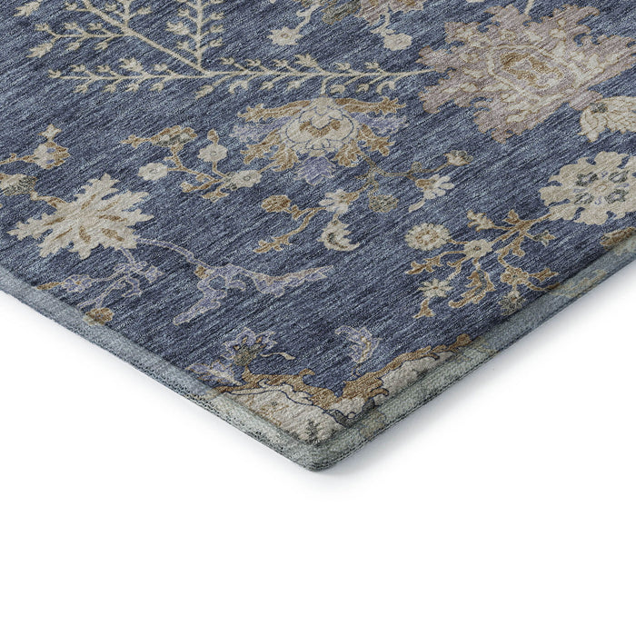 10' X 14' Floral Washable Area Rug With UV Protection (687035) - Blue / Beige / Gray