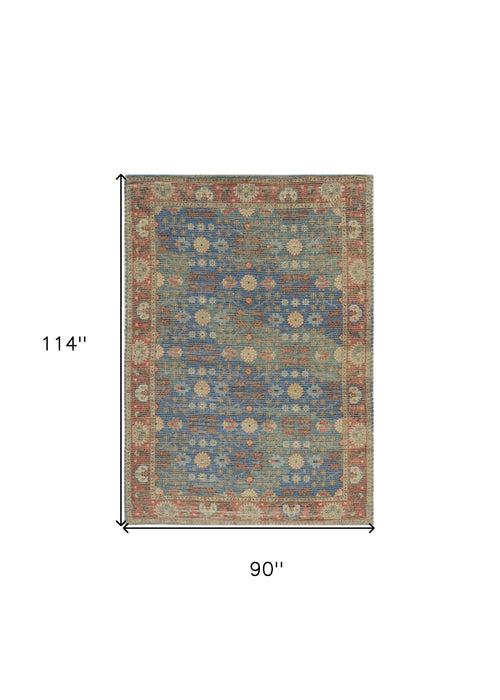 7' x 9' Floral Medallion Hand Woven Area Rug - Blue And Red