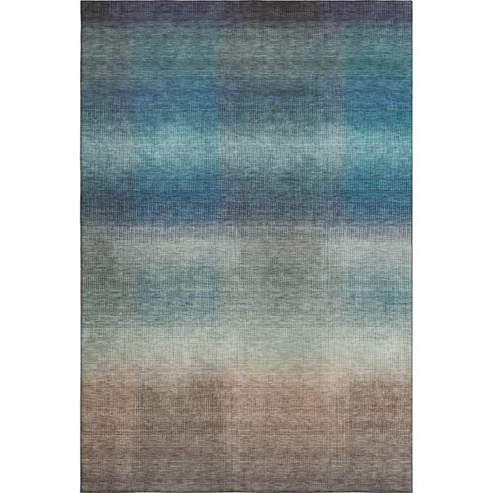 10' X 14' Striped Washable Area Rug With UV Protection (699604) - Blue / Copper / Gray