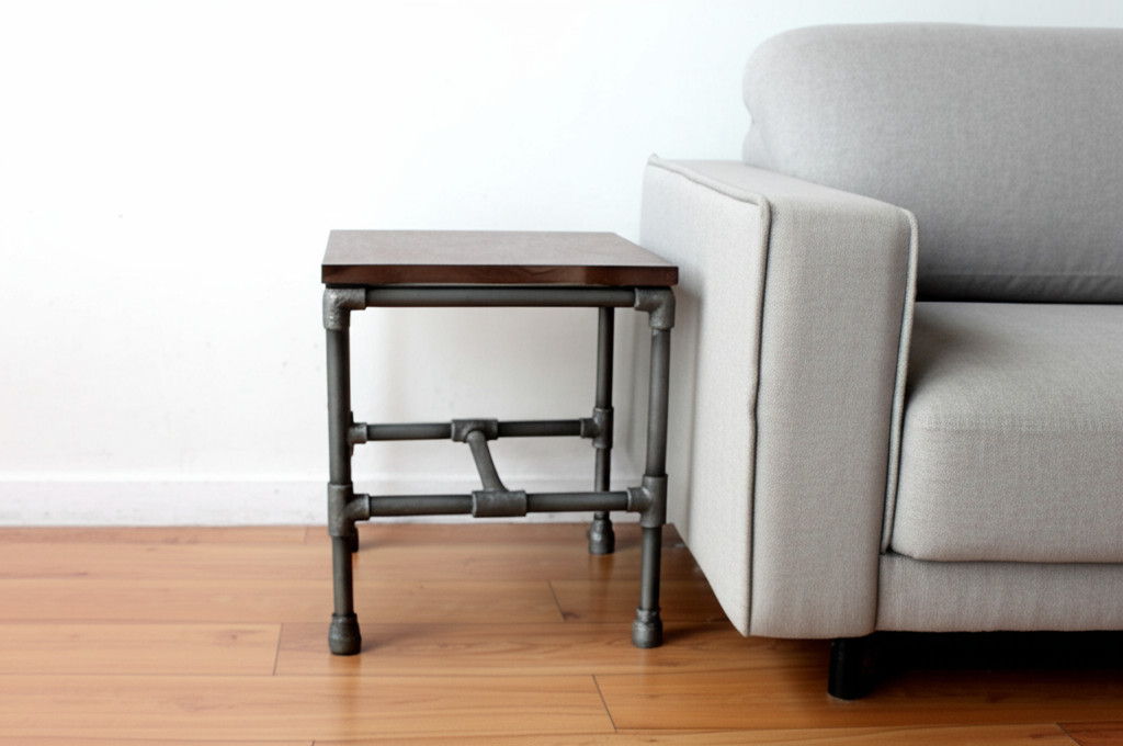 16" Distressed Solid Wood And Iron Square End Table - Brown And Silver