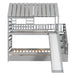 Giga house bunk bed with trundle, storage staircase, roof, and window design, featuring cozy sleeping and play space.