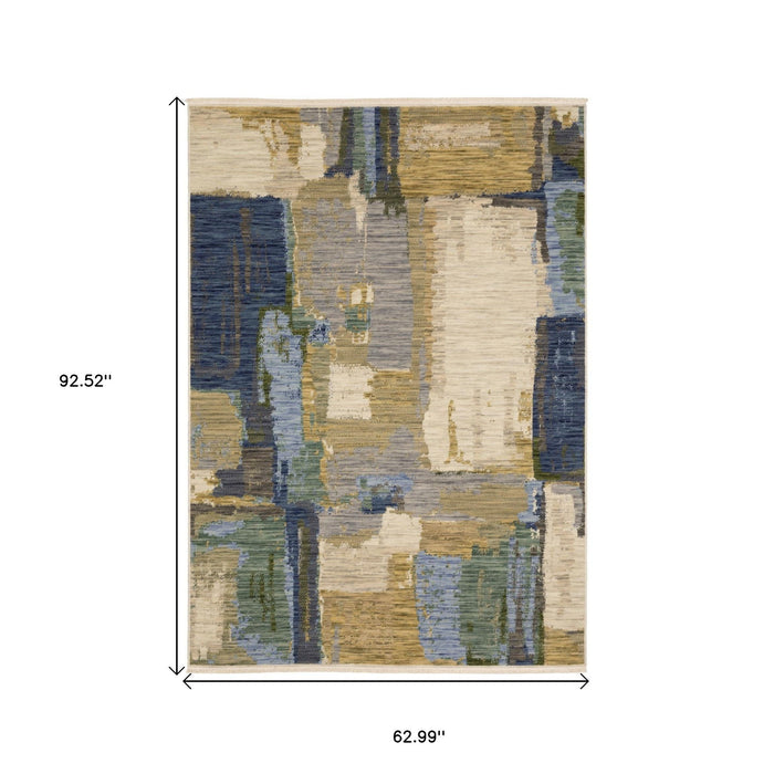 5' X 8' Abstract Area Rug With Fringe - Blue And Green