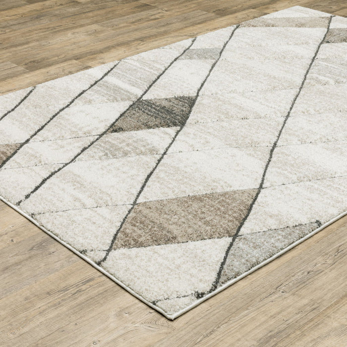10' x 13' Geometric Power Loom Stain Resistant Area Rug - Beige Gray Tan And Brown