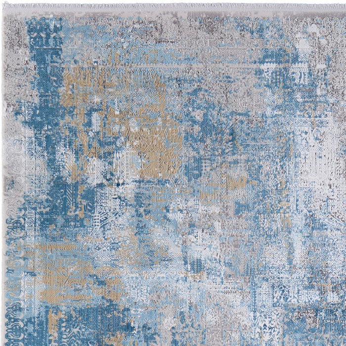 13' X 20' Abstract Power Loom Area Rug With Fringe - Blue