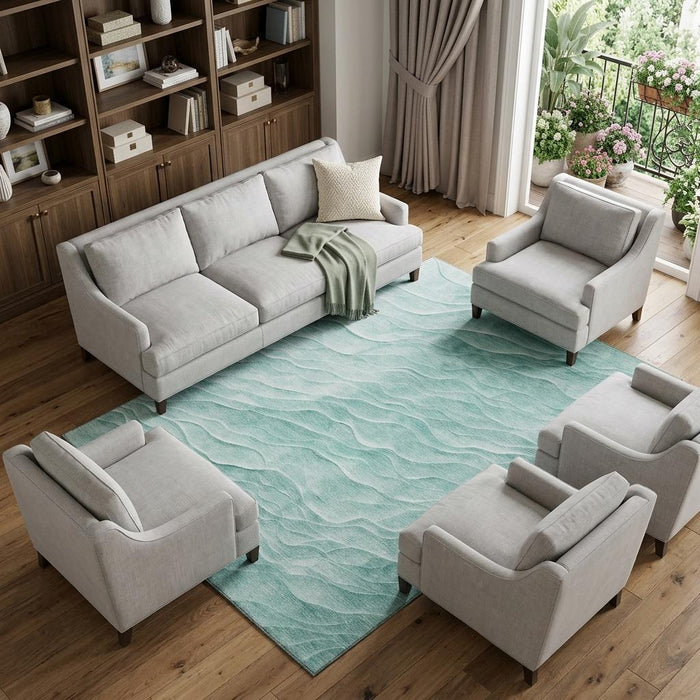 10' X 14' Abstract Washable Area Rug With UV Protection (694773) - Aqua / Ivory