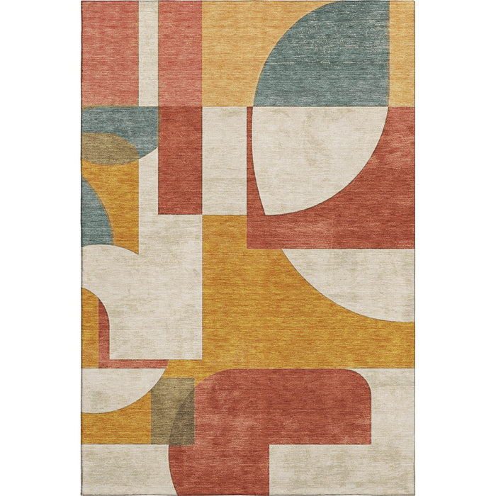 10' X 14' Abstract Geometric Washable Area Rug With UV Protection (697350) - Coral / Gold / Ivory