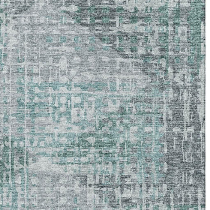 10' X 14' Geometric Washable Area Rug With UV Protection (715021) - Teal / Gray