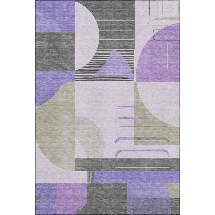 10' X 14' Geometric Washable Area Rug With UV Protection (697422) - Lavender / Gray / Ivory