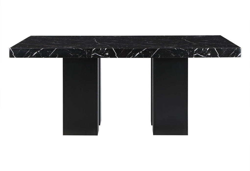 70" Faux Marble And Wood Double Pedestal Base Dining Table - Black