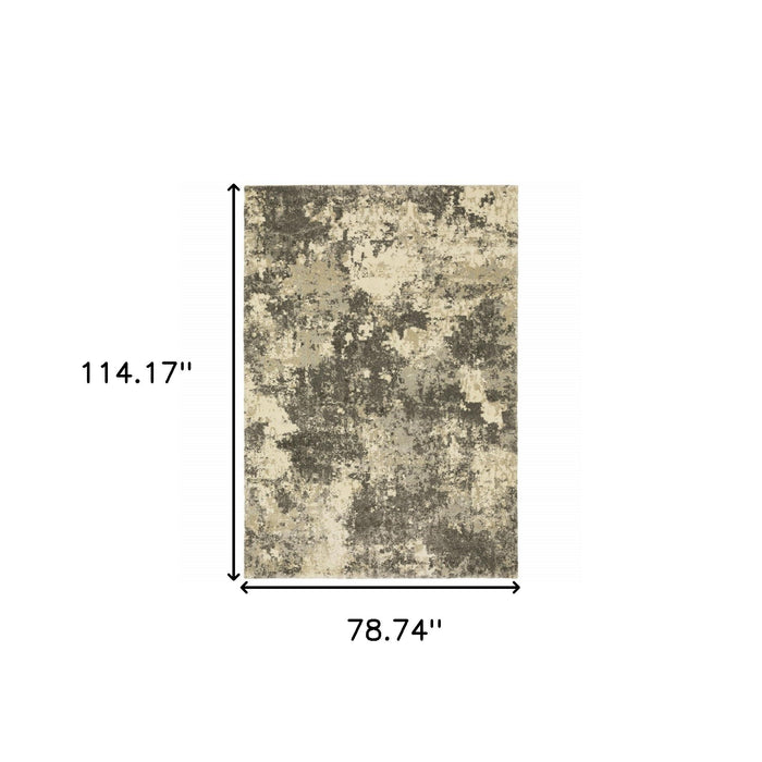 6.6' x 9.5' Abstract Power Loom Stain Resistant Area Rug - Charcoal Grey Beige And Tan