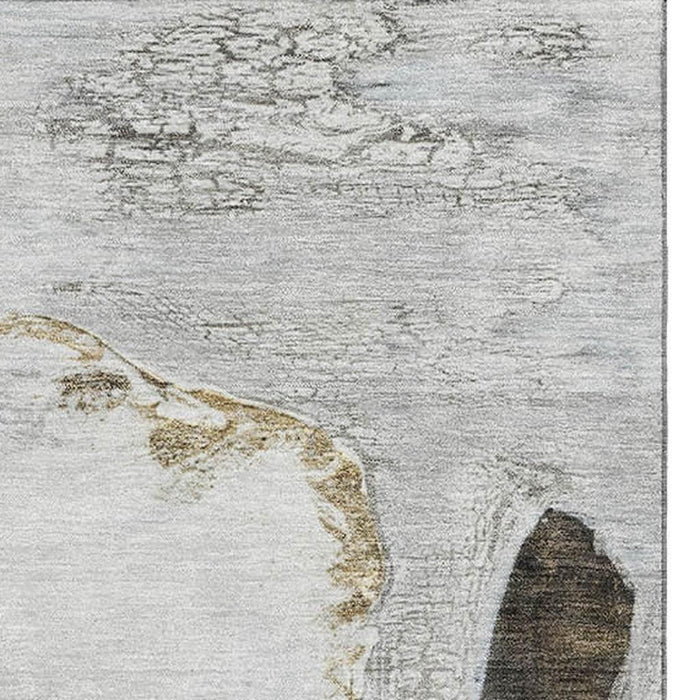 10' X 14' Floral Washable Area Rug With UV Protection (716665) - Silver / Gray