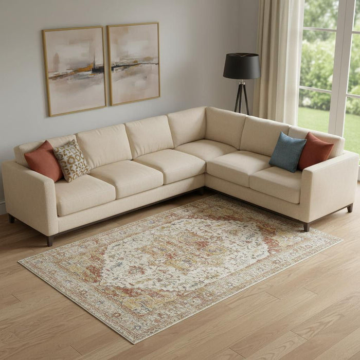 9' X 13' Floral Distressed Area Rug (554839) - Rust / Ivory