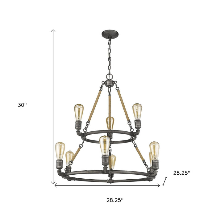 Nine Light Metal Dimmable Chandelier - Brown / Black