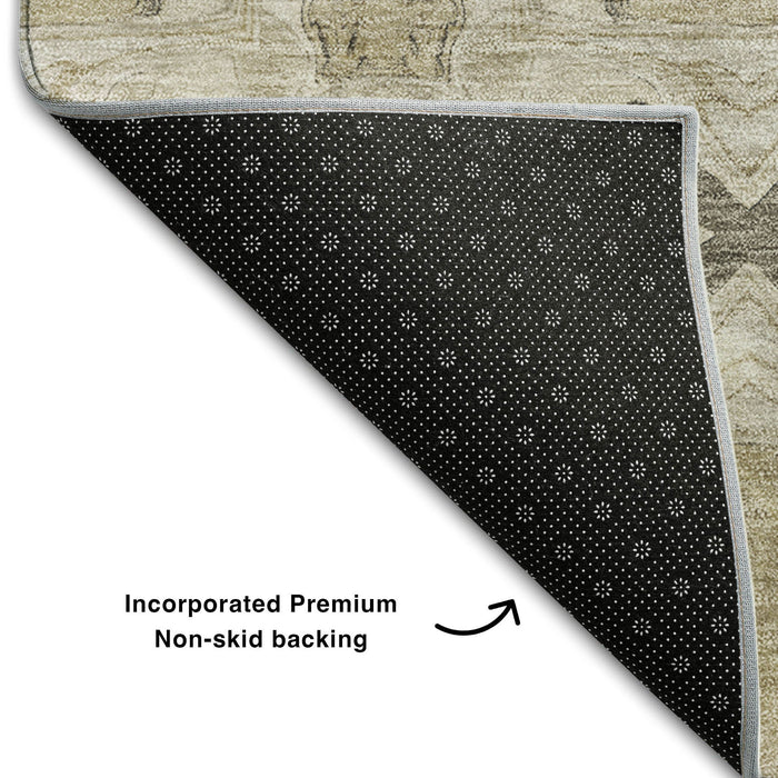 8' X 10' Floral Medallion Washable Area Rug With UV Protection (649460) - Beige / Gray / Ivory