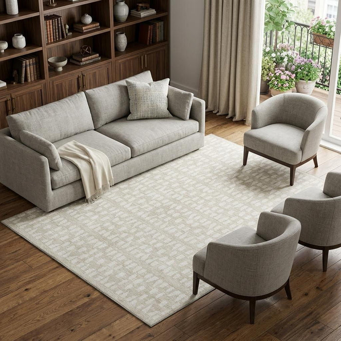 10' X 14' Geometric Washable Area Rug With UV Protection (676248) - Beige / Ivory