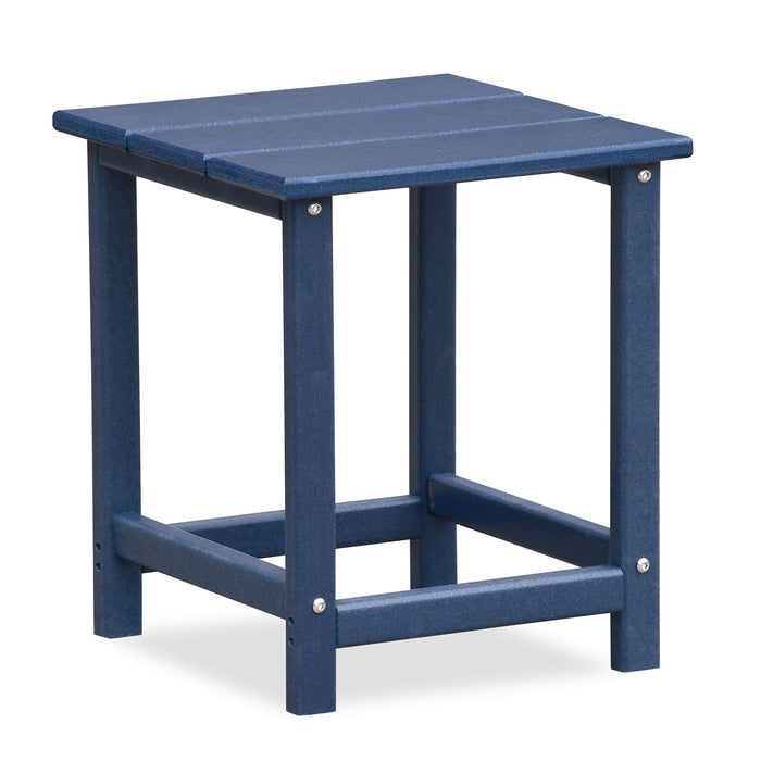 Giga navy blue outdoor Adirondack arm chair made of HDPE, designed for relaxing on patio, garden, or backyard deck.