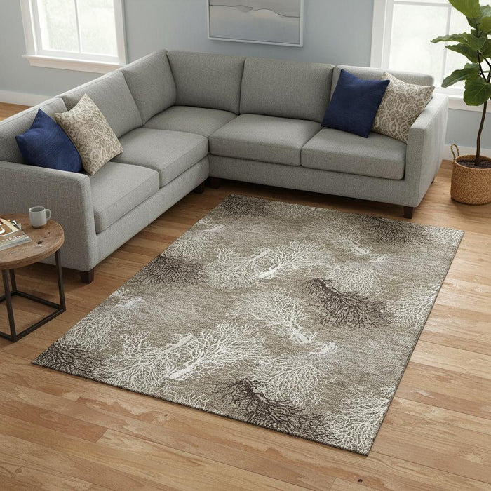 8' X 10' Geometric Washable Area Rug With UV Protection (645754) - Latte / Ivory / Gray