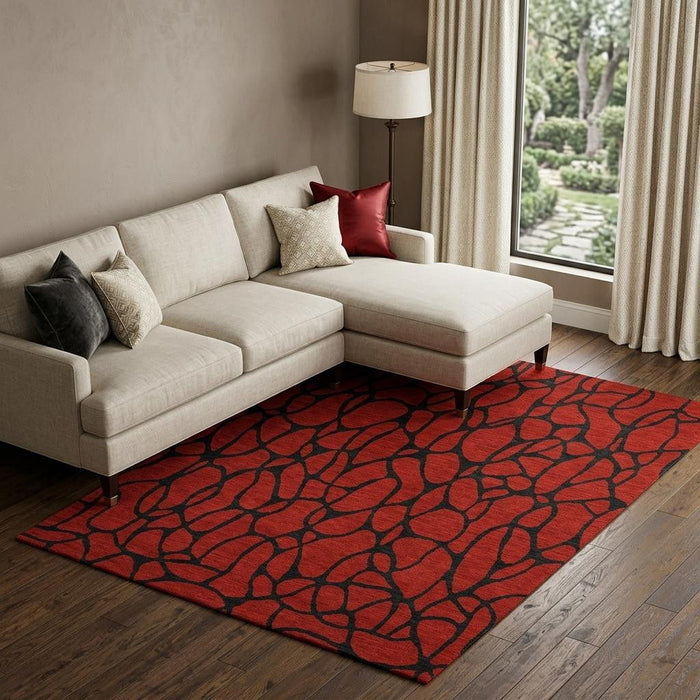10' X 14' Geometric Washable Area Rug With UV Protection (680367) - Red / Black
