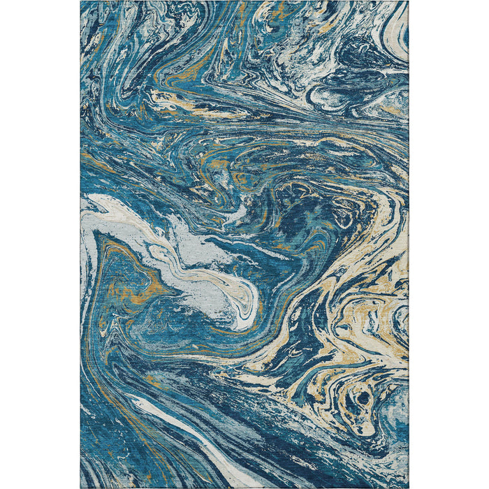10' X 14' Abstract Washable Area Rug With UV Protection (683129) - Navy Blue / Gold / White