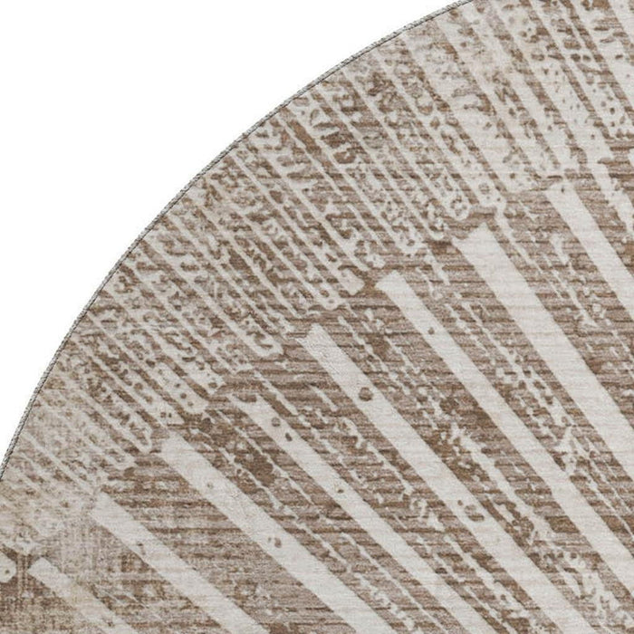 8' Geometric Washable Round Rug With UV Protection (648349) - Taupe / Ivory