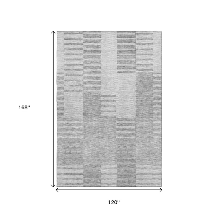 10' X 14' Striped Washable Area Rug With UV Protection (656232) - Silver / Gray