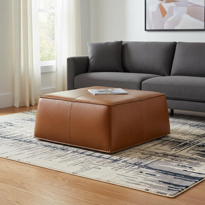 Faux Leather Ottoman - Camel