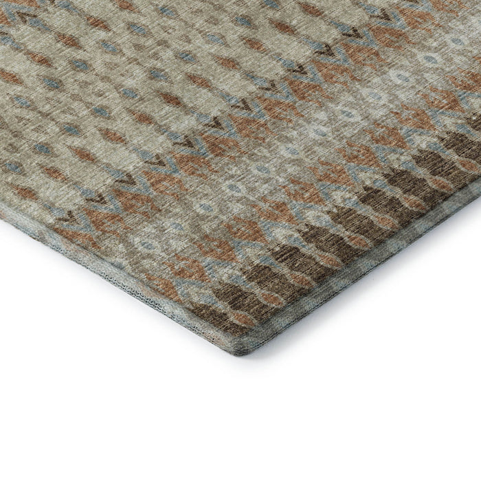 10' X 14' Tribal Distressed Washable Area Rug With UV Protection (643803) - Burnt Sienna / Ivory / Blue