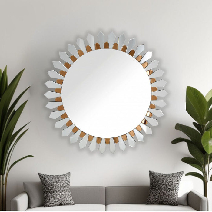 43" Round Glass Framed Accent Mirror - Gold