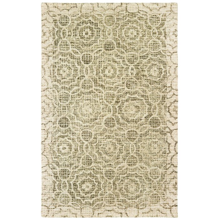 8' X 10' Wool Geometric Hand Tufted Area Rug - Green And Ivory