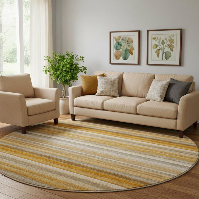 8' Striped Washable Round Rug With UV Protection (648049) - Rust / Gray / Ivory