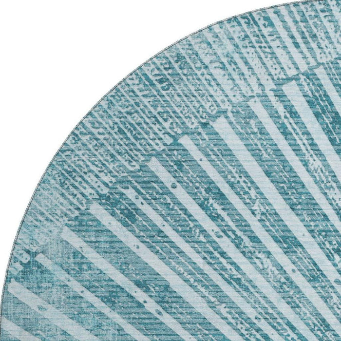 8' Geometric Washable Round Rug With UV Protection (648355) - Teal / Ivory