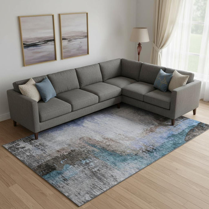 10' X 14' Abstract Washable Area Rug With UV Protection (715603) - Brown / Blue