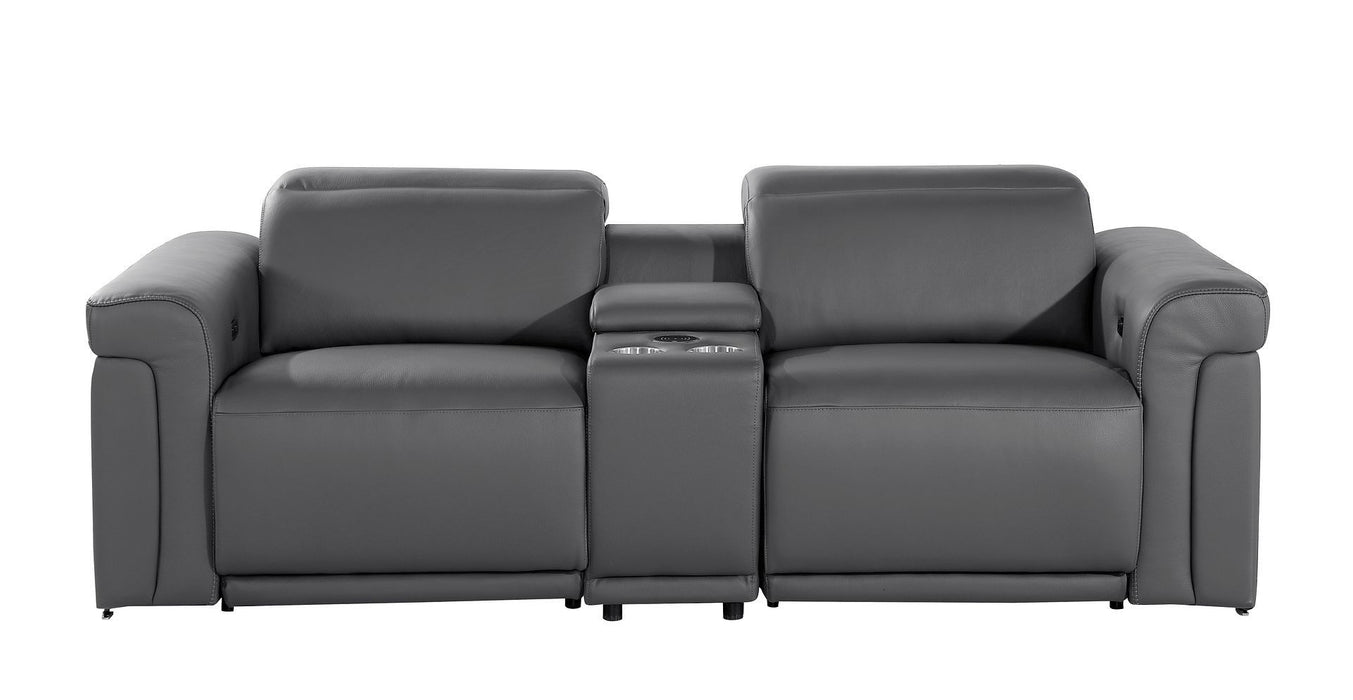Italian Leather Power Reclining Loveseat With Storage (720529) - Dark Gray / Black