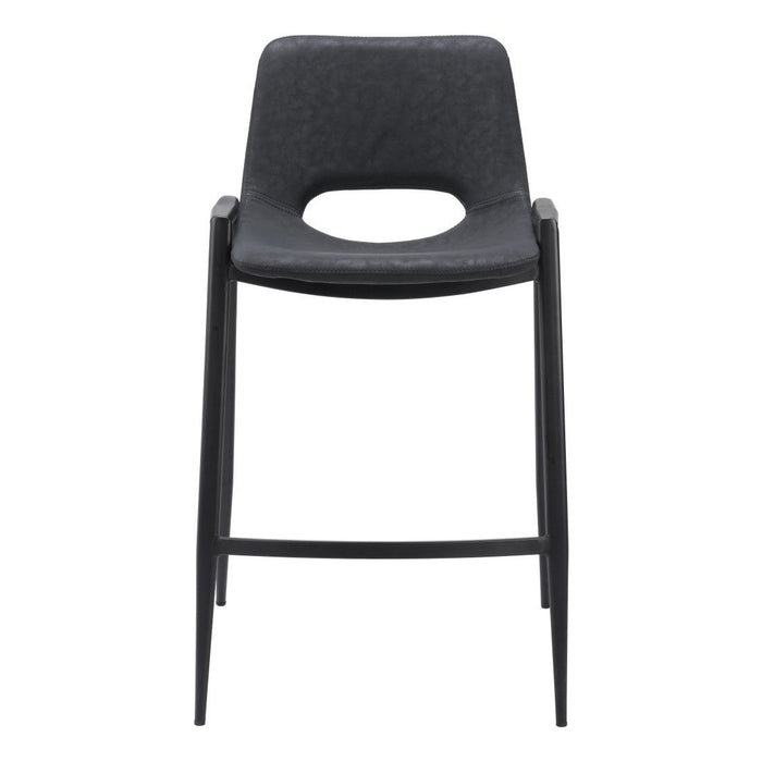 26" Modern Faux Leather And Steel Low Back Counter Height Bar Chairs (Set of 2) - Black