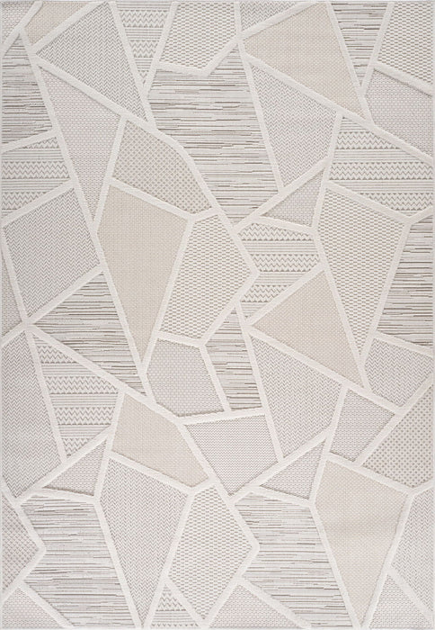 8' x 11' Geometric Distressed Area Rug - Cream And Beige