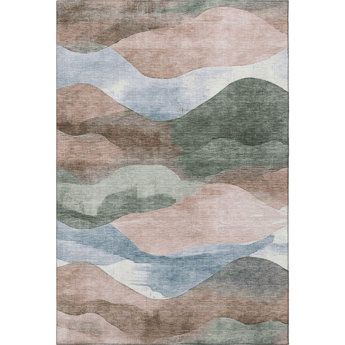 10' X 14' Abstract Washable Area Rug With UV Protection (709636) - Salmon / Emerald / Ivory