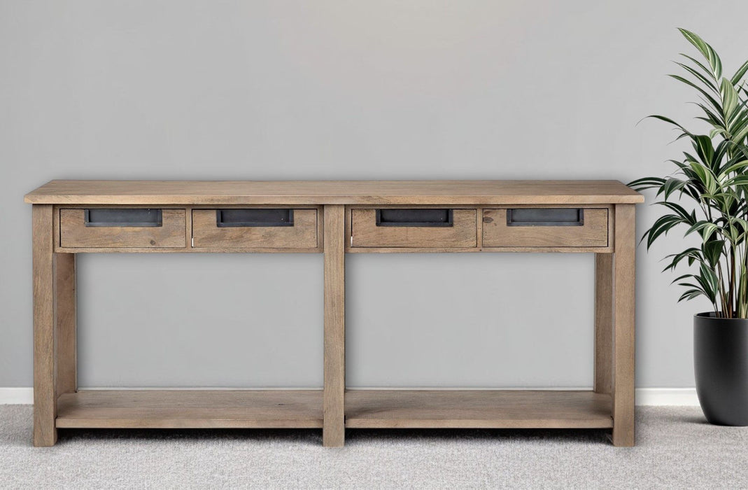 Solid Wood Floor Shelf Console Table And Drawers - Brown