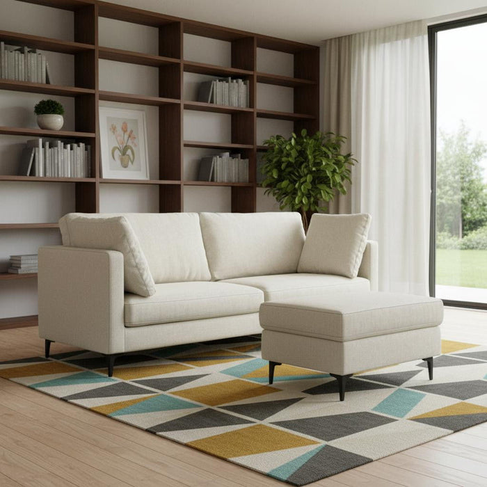 90" 2 Piece Living Room Set Fabric Sofa With Ottoman With Black Legs - Cream